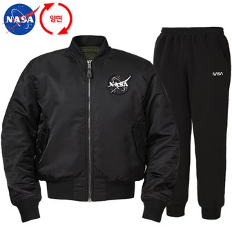 NASA 나사 남녀공용 양면 리버시블 항공점퍼+면 조거팬츠 상하세트 N-853UBK+N-350PBK 빅사이즈