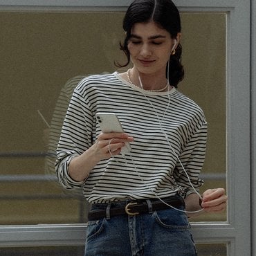 틸아이다이 Stripe soft touch T-shirt_Ivory