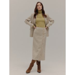 FRINGED TWEED SKIRT_BEIGE