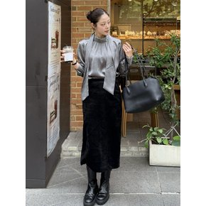 Basic Suede Long Skirt - Black