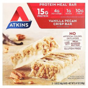 Atkins Protein Meal Bar, 바닐라 피칸 크리스프, 바 5개, 각 48g(1.69oz) 프로틴