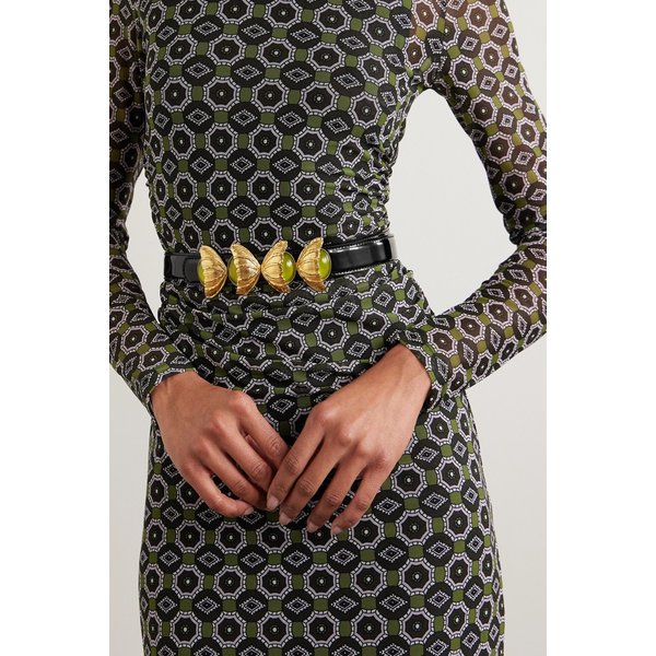 소니아 페트로프 레트로 플라워 장식 페이턴트 가죽 벨트 46376663162984031