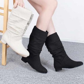 kami et muse Shirring fabric middle boots_KM21s024