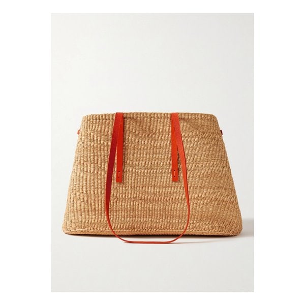 무뉴 로라 가죽 트리밍 우븐 스트로 토트 브라운 46376663162878928