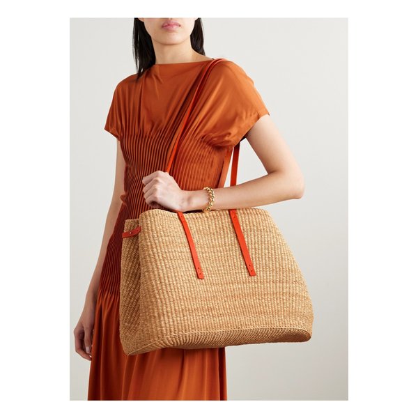 무뉴 로라 가죽 트리밍 우븐 스트로 토트 브라운 46376663162878928