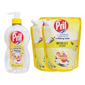 프릴 주방세제 베이킹소다 퓨어레몬 700ml + 리필 1000ml x2