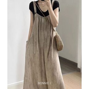 살랑살랑 루즈핏 플레어 점프수트 베이지 오버핏 빅사이즈 멜빵 바지