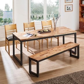 네추럴 하드우드 원목 블랙스틸 6인용 와이드 식탁+ 벤치 SET(170cm) 목재 테이블 긴
