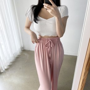 / 하트넥 프릴 레이온 스판 슬림 반팔 크롭 티셔츠 6컬