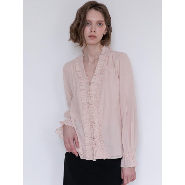 V-neck frill blouse _ Pink