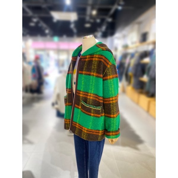 [여주점] 체크 후드 집업 하프 코트 (BACT65461)