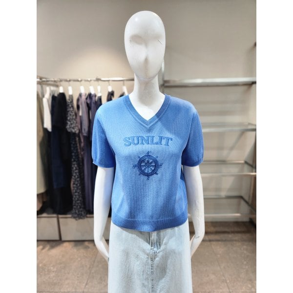 [여주점] [나이스클랍] 하프 슬리브 자수 니트 탑 A262PWK521