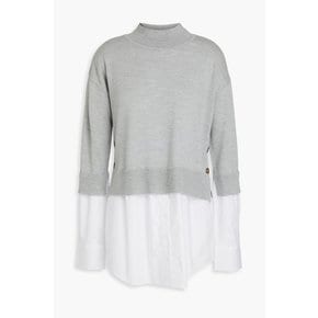 Merino wool-paneled cotton-blend poplin sweater 그레이 1647597345339980