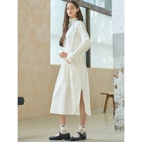 HIGH NECK BELTED DRESS_IVORY