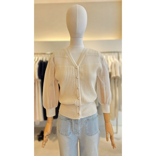 [여주점] [JJ 지고트] 여성 시스루 배색 펄 버튼 브이넥 가디건 GS5A1CD501