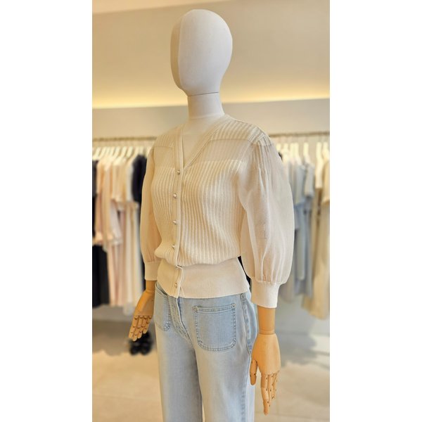 [여주점] [JJ 지고트] 여성 시스루 배색 펄 버튼 브이넥 가디건 GS5A1CD501