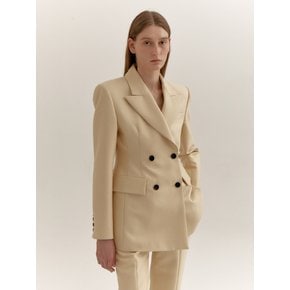 WOOL SILK DOUBLE-BREASTED JACKET (LIGHT YELLOW)