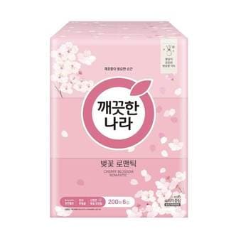 깨끗한나라 벚꽃 로맨틱 미용티슈 200매 6입