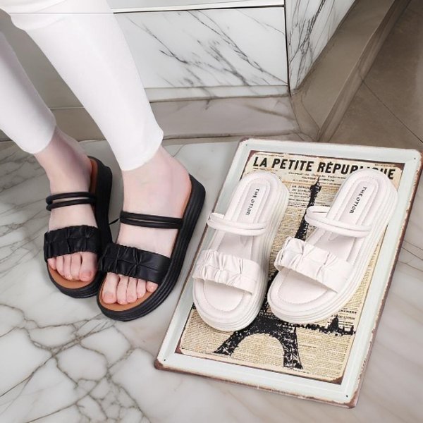 [옷자락] 여성 주름핏 이중끈 통기성 플랫폼 샌들