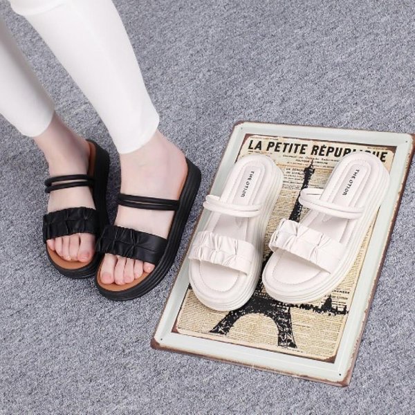 [옷자락] 여성 주름핏 이중끈 통기성 플랫폼 샌들