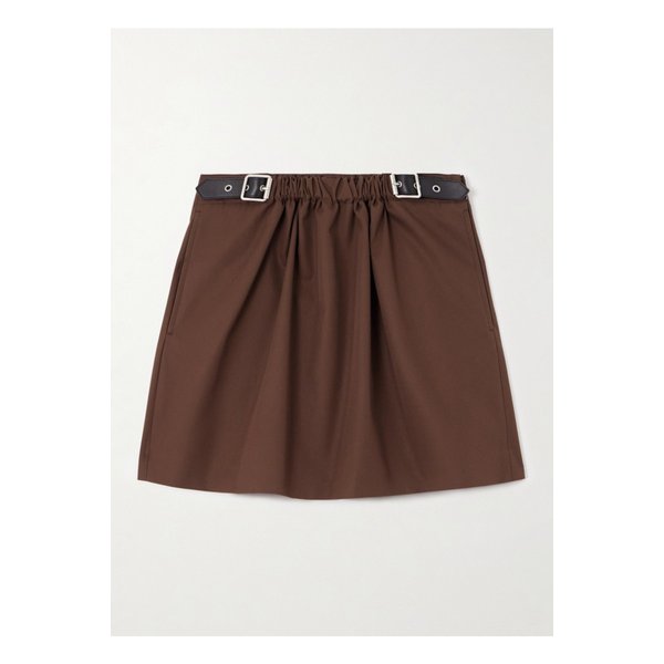 버클 가죽 트리밍 코튼 실크 혼방 트윌 미니 스커트 브라운 46376663162915114