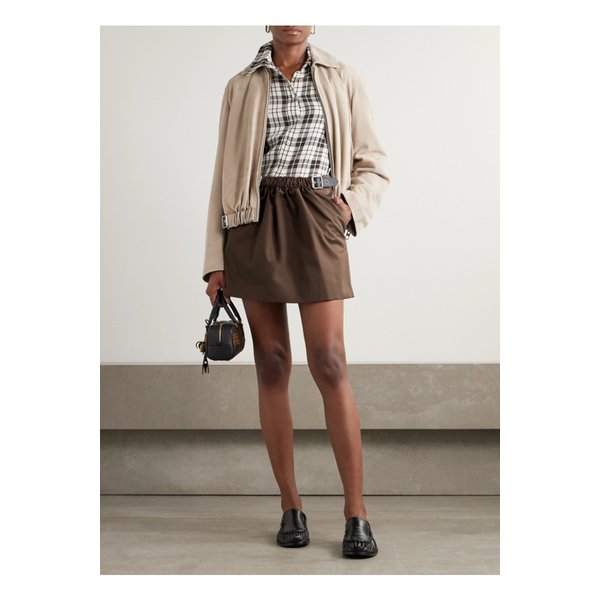 버클 가죽 트리밍 코튼 실크 혼방 트윌 미니 스커트 브라운 46376663162915114