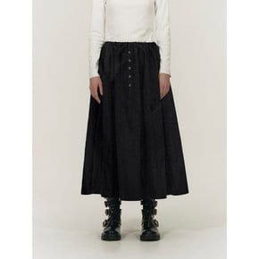 BUTTON LONG PLARED SKIRT [BLACK]