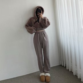/ 뽀글이 루즈핏 후드 크롭 집업+밴딩 와이드 조거 팬츠