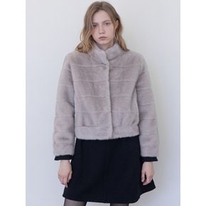 Eco fur high neck jacket _ Gray