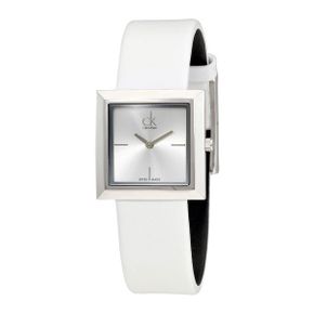 4441469 Calvin Klein Mark Silver Dial White Leather Ladies Watch