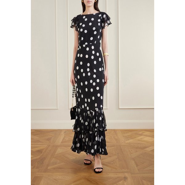 오르디니아 폴카 도트 크레폰 트리밍 실크 새틴 미디 원피스 46376663163024724