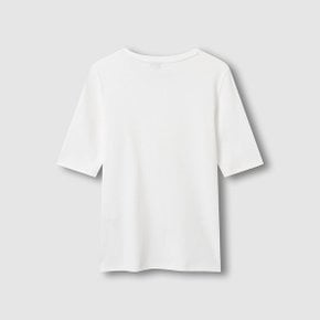 여 코튼 립 헨리넥 5부 티셔츠 J116201097001