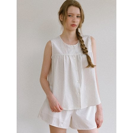 라미네즈 Stripe Sleeveless Blouse - Beige