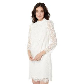 3710231 Vince Camuto Lace Ruffle Shirring Neck Shift