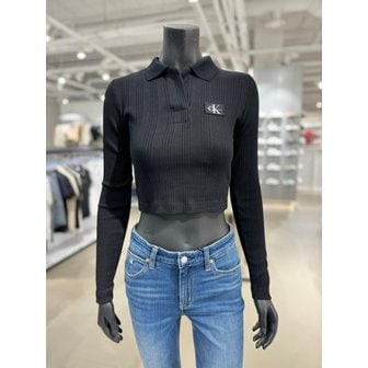 Calvin Klein Jeans [시흥점] 여성 모노그램 뱃지로고 카라 크롭 티셔츠 (J221481-BEH)