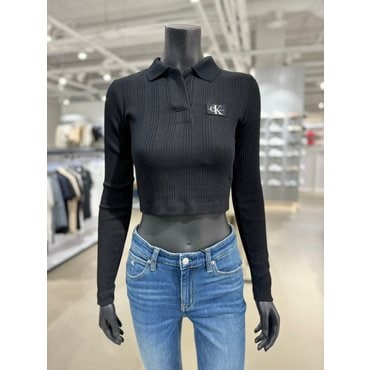 Calvin Klein Jeans 여성 모노그램 뱃지로고 카라 크롭 티셔츠 (J221481-BEH)