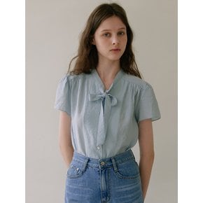 Plain Tie Blouse - Sky blue