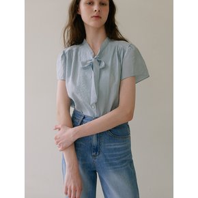 Plain Tie Blouse - Sky blue