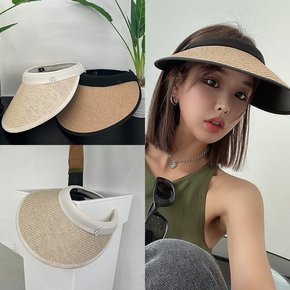 [하프클럽/유유존]라인배색썬캡 밀짚 모자 여름 왕골 휴가 여성 여행