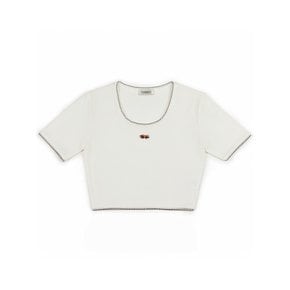 [WOMAN] BABY LESSER LOGO WAPPEN U-NECK LACE TAPE DETAIL T IVORY