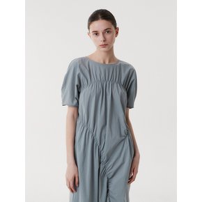 SHIRRING LONG DRESS (GREYBLUE)