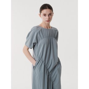 SHIRRING LONG DRESS (GREYBLUE)