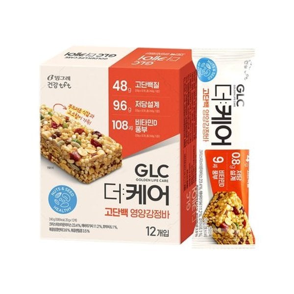 GLC 더케어 고단백 영양강정바 240g (12입) / 에너지바 영양간...
