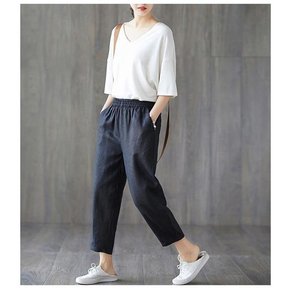 여성바지 배기핏슬랙스 여름 면바지 밴딩팬츠 (46256422)