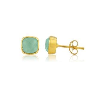  아우리 주얼리 이어링 E1244 Brooklyn Aqua Chalcedony & Gold Vermeil Stud Earrings