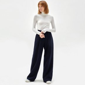 BELTED POINTED WIDE-LEG TROUSERS NAVY