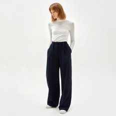 BELTED POINTED WIDE-LEG TROUSERS NAVY