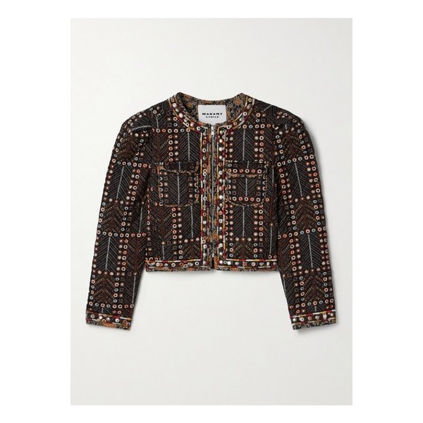 에뜨왈 크리스티 장식 퀼팅 프린트 코튼 보일 재킷 블랙 1647597350585658