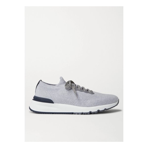 가죽 트리밍 스트레치 니트 스니커즈 그레이