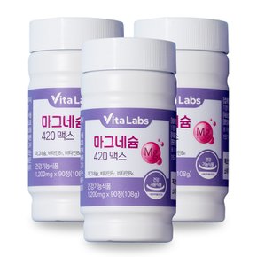 비타랩스 마그네슘 420 맥스 눈떨림 임산부 영양제 B1 B6 1200mg X 90정 3통